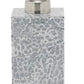 Square soap dispenser from the Callas Bath Collection by Pigeon & Poodle, featuring a metallic pump and gray patterned base with elegant mosaic-inspired design, shown against a plain white background.