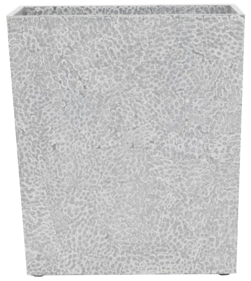 This light gray planter from Pigeon & Poodle's Callas Bath Collection features a square shape and textured, pebble-like mosaic surface, shown empty against a white background.