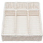 The Micaela White Rattan Serveware Collection by Blue Pheasant features a stylish rectangular woven tray with six compartments, arranged in two rows of three, blending practicality and natural charm.