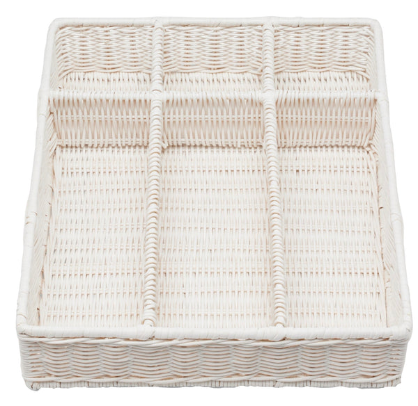 Blue Pheasant Micaela White Rattan Collection with compartments.