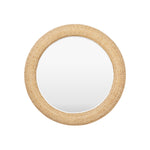 The Yuri Rattan Mirror by Made Goods features a round, handwoven rattan frame in light tan with wide, textured detailing, displayed on a plain white background.