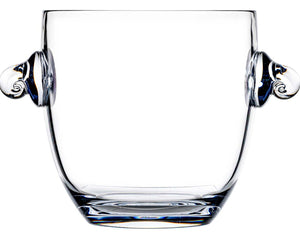 The Bold Paradise Acrylic Ice Bucket Collection features a clear polycarbonate ice bucket with two ornate, curled handles, displayed empty on a plain white background for enhanced visibility.
