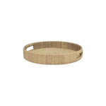 The Monarch Round Tray Collection by PALECEK features a round woven seagrass rope tray with short sides and two cutout handles, shown on a white background. Part of the Jeffrey Alan Marks Collection.