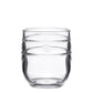 A clear acrylic tumbler with decorative ridges and a textured pattern around the top half, perfect for the Juliska Isabella Clear Acrylic Collection.