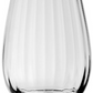 A clear, stemless wine glass from the Corinne Collection by William Yeoward Crystal, featuring a rounded, tapered shape and subtle vertical optic detailing, photographed against a plain white background.