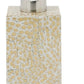 This rectangular soap dispenser from the Callas Bath Collection by Pigeon & Poodle features a silver pump and a beige and white textured mosaic design.