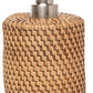 The Dalton Bath Collection by Pigeon & Poodle features a liquid soap dispenser with a handmade rattan-style brown base and a sleek silver pump.