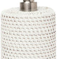 The Dalton Bath Collection by Pigeon & Poodle features a soap dispenser with a woven white cover, detailed craftsmanship, and a metallic pump.