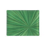 Rectangular tray from HestiaLiving’s Soleil Tribeca Collection, featuring a green sunburst design with palm-inspired leaves on a white background—ideal for elevating your table setting.