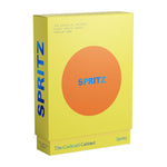 Box featuring a yellow and orange design with “SPRITZ” in blue on the side, labeled “The Cocktail Cabinet: Spritz” by Penguin Random House; includes the text “The essential cocktail recipes every spritz lover should know.”.