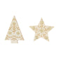 A wooden Christmas tree and star with etched floral patterns and gold accents sits beside Meri Meri Nutcracker Ballet Crackers on a white background.