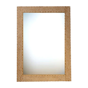 The Bojay SQ180 Inlay Mirror features a thick, textured, light brown rectangular frame with a simple decorative pattern, set against a white background—making it the perfect wall accent and an elegant piece to elevate any space.