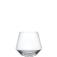 A clear stemless wine glass from the Fortessa Pure Collection sits centered on a white background, showcasing refined postmodern tabletop aesthetics in durable Tritan Crystal.