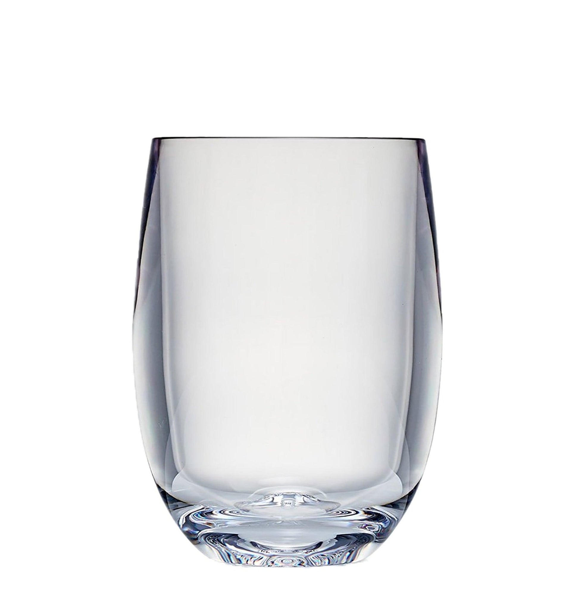 The Bold Oasis Acrylic Drinkware Collection features a clear, empty tumbler against a white background, highlighting its modern design perfect for use as a stylish stemless wine tumbler.