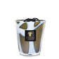 Decorative scented candle Baobab Collection Stones Agate Candle in a glass holder with metallic silver and gold design.