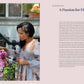 A woman in a patterned dress skillfully arranges pink flowers in a large basket on a city street, holding garden shears as she creates beautiful floral displays. On the right, text introduces “A Sweet Floral Life” from Penguin Random House.