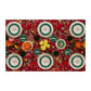Table Energy: Entertaining with Italian Spirit by Abrams features vibrant red florals, gold utensils, bird plates, flowers, fruit bowls, and red napkins for authentic Italian hospitality.