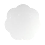 The Addison Ross Scalloped Lacquer Placemat Collection features a white placemat with scalloped edges and a smooth, high gloss finish, shown from above against a plain background.