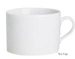 The Empire White Dinnerware Collection tea cup by Anna Weatherley, crafted from fine white porcelain in Portugal, features a handle and is shown against a white background. "Tea Cup" appears in small text at the bottom right.