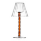 The Rivoli Drinkware and Tealight Collection by Ichendorf Milano features a lamp with a clear glass shade and base, and a textured, amber-colored hand-crafted glassware stem.