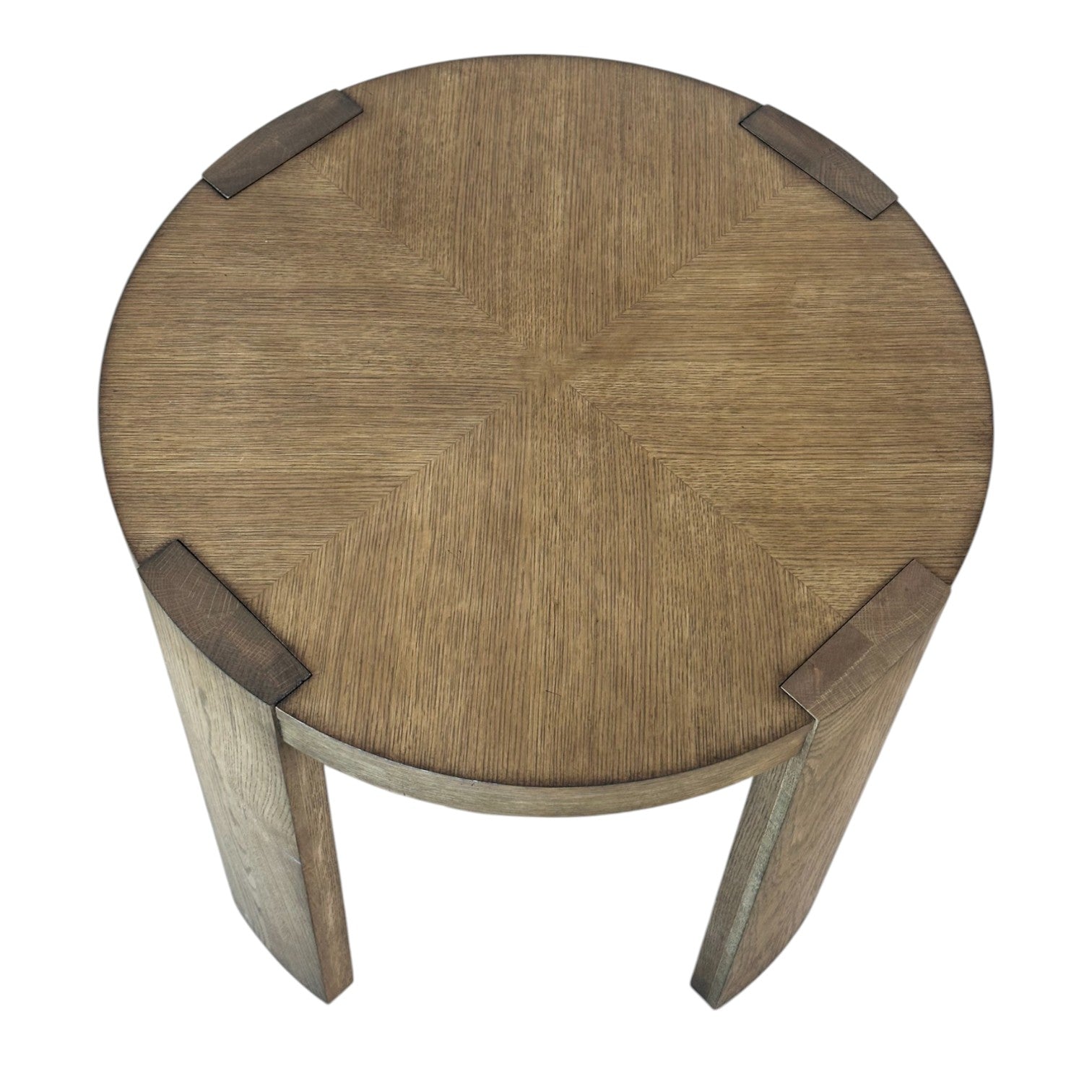 The Century Furniture Large Chairside Table in Wheat features a round wooden top with a geometric pattern and four sturdy legs, viewed from above against a white background—an ideal accent to elevate your home decor.