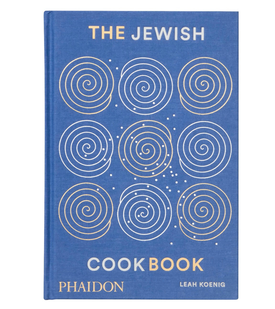 Description: "The Jewish Cookbook" by Leah Koenig, published by Phaidon, is a blue book featuring a cover design with concentric circle patterns. It showcases home-cooking recipes spanning traditional Jewish cuisine to international tastes.