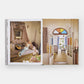 An open book from Phaidon's "FREDERIC: The Last Word in Chic" reveals a vibrant interior scene with a person lounging on a striped sofa and a guitar, evoking popular interiors photography styles with elements like a colorful doorway reminiscent of those featured in Frederic magazine.
