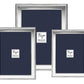 Three Sterling Frame with Border Collection picture frames by Tizo Design, each in a different size, feature a dark blue insert and the "Tizo Silver Sterling 925" label at the center.