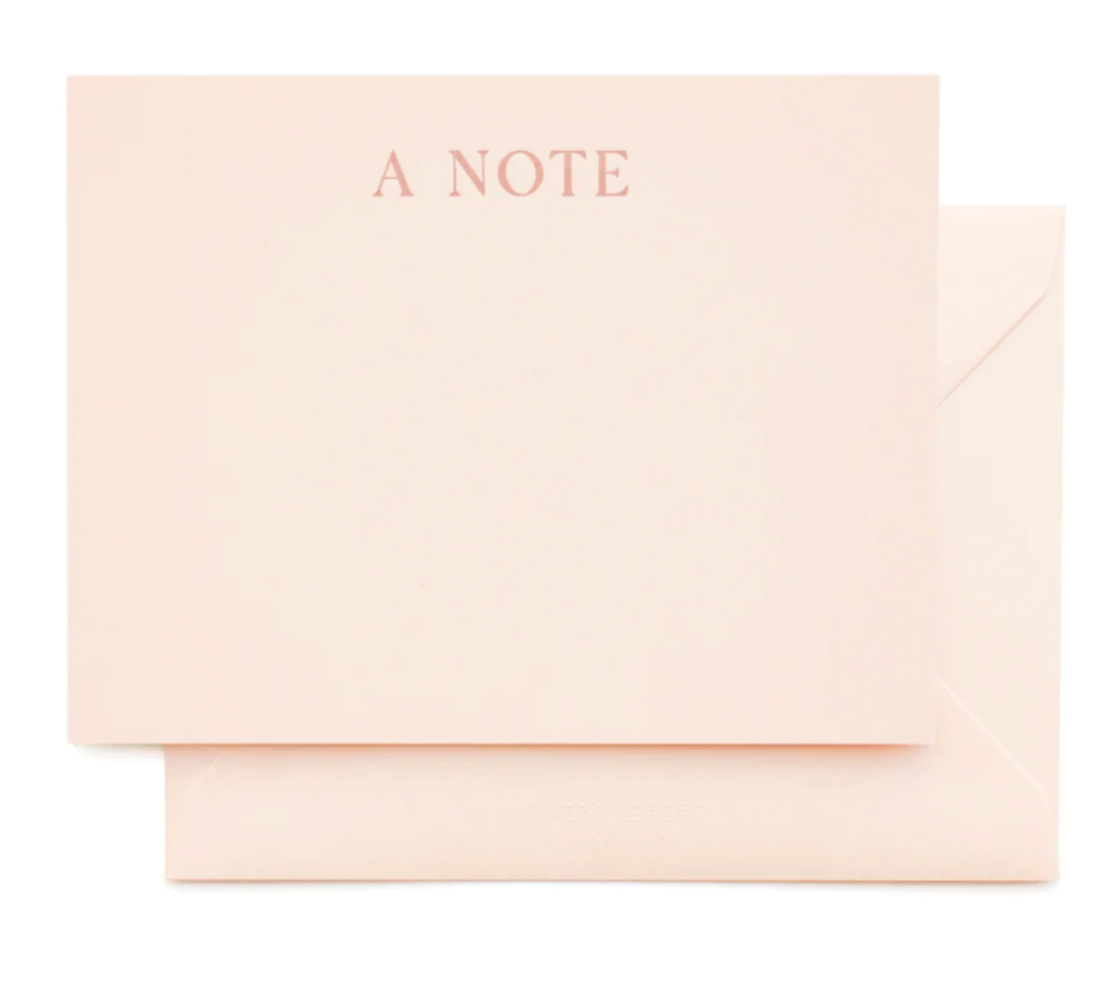 The Pink "A Note" Card Set by Sugar Paper features a pale pink flat card with "A NOTE" letterpressed at the top, paired with a matching envelope.