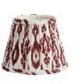Introducing the Addison Ross Empire and Scalloped Lampshades: featuring a small, conical silhouette with a crisp white background and striking red abstract geometric pattern. Designed for use with an E14 bulb holder and compatible with rechargeable lamp bases, this elegant shade brings a stylish accent to any modern décor.