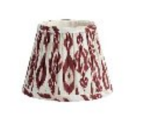 Introducing the Addison Ross Empire and Scalloped Lampshades: featuring a small, conical silhouette with a crisp white background and striking red abstract geometric pattern. Designed for use with an E14 bulb holder and compatible with rechargeable lamp bases, this elegant shade brings a stylish accent to any modern décor.