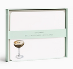 E. Frances Paper Notecard Sets featuring a watercolor illustration of an espresso martini on eight flat note cards with envelopes.