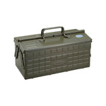 The Toyo Steel Co. Steel Cantilever Toolbox Collection showcases a robust steel rectangular toolbox with a top handle, hinged lid, and side latches for secure, customizable storage—displayed against a white background.