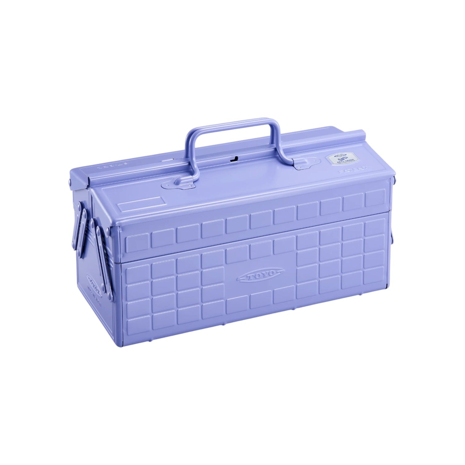 The Toyo Steel Co. Steel Cantilever Toolbox Collection offers a light purple rectangular steel tool box with a top handle and side latch closures, shown on a white background.