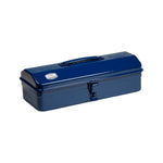 The Toyo Steel Co. Steel Toolbox Collection features a closed, rectangular blue metal Y-350 toolbox with a top handle and front latch, ideal for durable storage and organization.