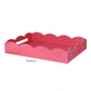 Addison Ross Scalloped Watermelon Pink Lacquer Tray: a medium, rectangular tray with scalloped edges and cutout handles—ideal for serving breakfast in bed in glossy style.