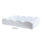 The Addison Ross Scalloped White Lacquer Tray Collection features a rectangular tray with scalloped edges, side handles, and "Medium" labeled underneath.