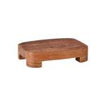 The etúHOME Classic Small Rectangle Trivet Riser features rounded corners and four short legs, crafted from reclaimed acacia wood, shown on a white background.