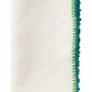The Kim Seybert Knotted Edge Napkin Set features folded white 100% linen napkins with green and blue hand-crocheted edging.