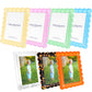 Seven colorful frames from the Tara Wilson Designs Scallop Frame Collection are shown—two with child photos, others with brand inserts. These best-seller frames bring a playful touch to any space.