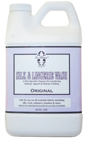 A 64 fl. oz. bottle of Le Blanc Original Silk and Lingerie Wash, a delicate fabric cleanser with a floral fresh fragrance, specially formulated for silk, wool, cashmere, and bamboo.