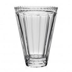 The William Yeoward Crystal Juliet Vase features vertical ridges and a gently tapered, clear form, perfect for elegant floral displays, and is shown standing upright on a white background.