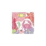Discover Caspari's Under The Sea Napkin Collection featuring vibrant marine life—red crab, starfish, seahorse, fish, shells, sea urchin, and colorful coral—ideal for eco-friendly triple-ply or biodegradable napkins.