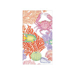 The Under The Sea Collection by Caspari features colorful sea life—crab, fish, coral, shells, and sea urchin—on a white background. These stylish triple-ply napkins are both eco-friendly and perfect for any occasion.