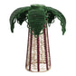 The Palm Candle Holder & Flower Vase by Mercedes Salazar is a handcrafted piece featuring a woven reed design with a conical base and green, leaf-like fronds reminiscent of a stylized palm tree, artfully adorned with raffia fiber for a natural, artisanal accent.