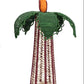 The Hoatzin Palm Candle Holder & Flower Vase by Mercedes Salazar features a woven sculpture of a bird perched atop green leaves, set on a conical base crafted from interlaced natural and maroon fibers—an exquisite piece of handcrafted dining decor.