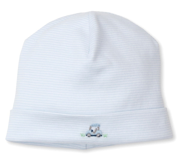 A Kissy Kissy Embroidered Golf Club Hat with a bear on it.