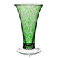 The Vanessa Vase Collection by William Yeoward Crystal features a handmade 11-inch crystal vase with a flared rim, green and white Mediterranean speckled pattern, and clear round base.