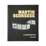 A black "Martin Scorsese: A Retrospective" book cover from Graphic Image features a film strip design listing classic movies by the legendary director Martin Scorsese.