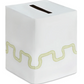 Haute Home Waverly Bath Accessories white rectangular premium linen tissue box cover with a light green wavy stitched pattern.